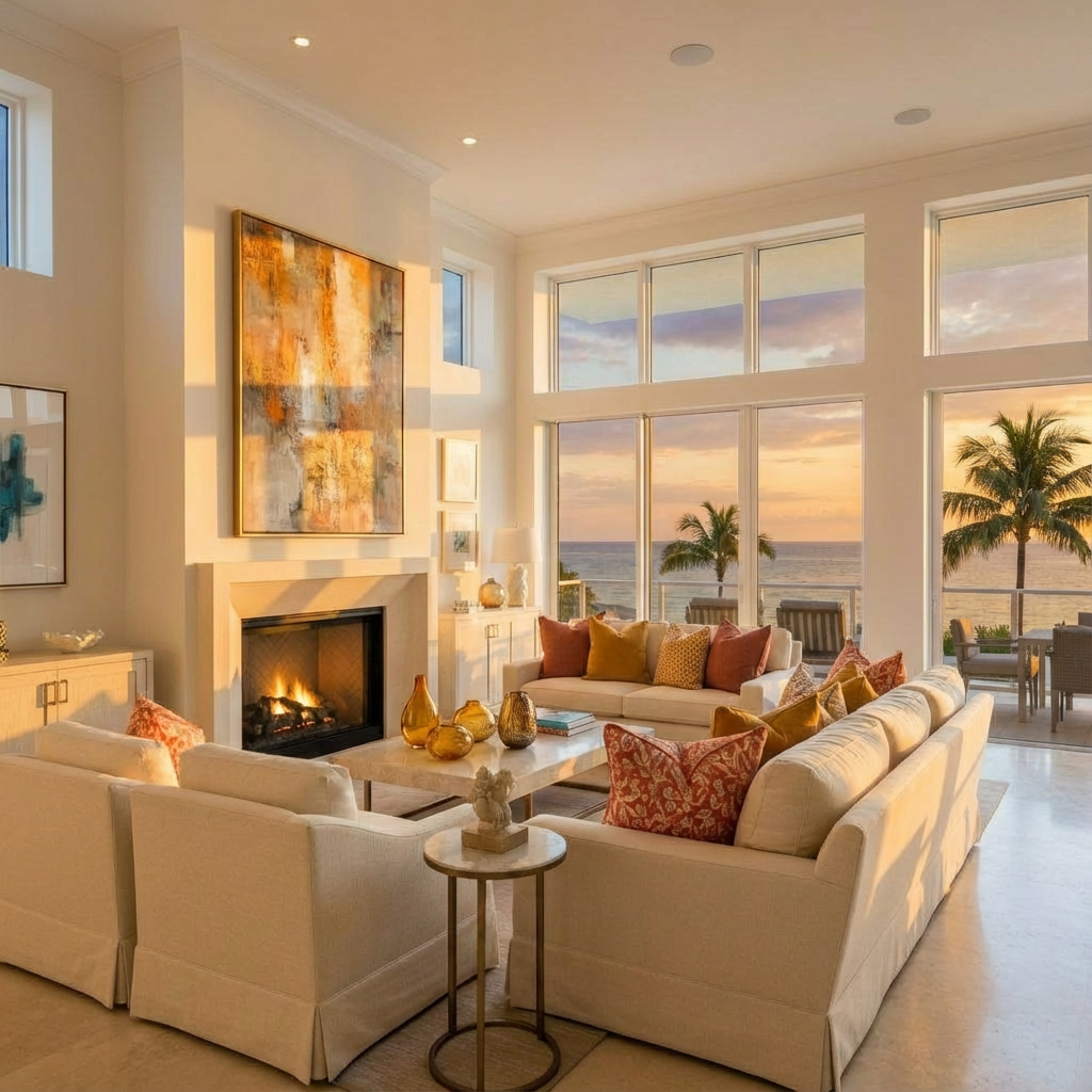 Luxury modern living room with elegant furniture and neutral tones